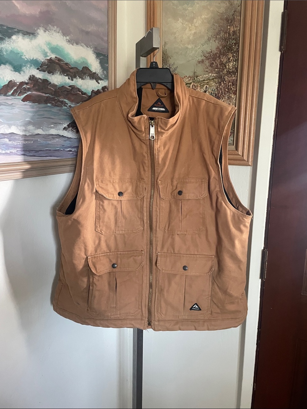Men's Tan Workwear Utility Vest with Multiple Pockets